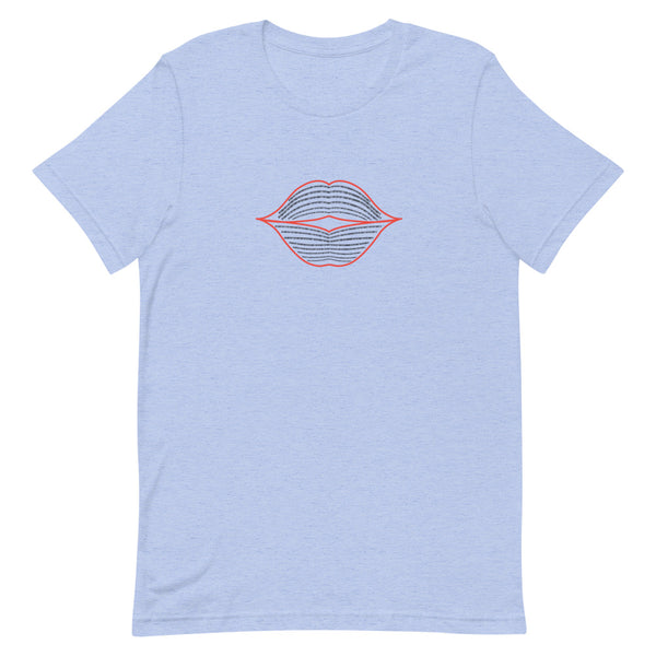 Kiss My Ass binary code red lips unisex t shirt in blue heather