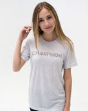 t. Weeyn CHAMPION (CH4M9ION) binary code women's grey short sleeve t-shirt