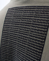 t. Weeyn Backbone Steel in ASCII code men's army green short sleeve t shirt back view close up