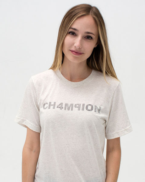 t. Weeyn CHAMPION (CH4M9ION) binary code women's oatmeal short sleeve t-shirt