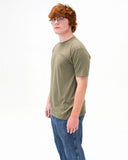 t. Weeyn Backbone Steel in ASCII code men's army green short sleeve shirt side view