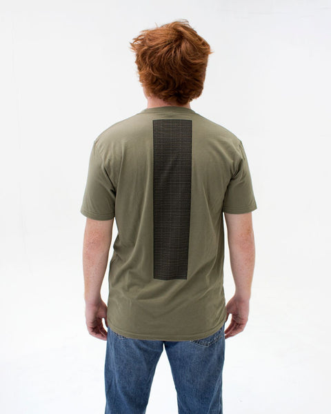 t. Weeyn Backbone Steel in ASCII code men's army green short sleeve t-shirt