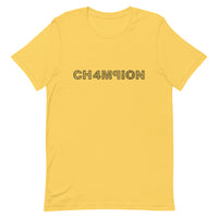 t. Weeyn CHAMPION (CH4M9ION) binary code men and women's unisex yellow short sleeve t-shirt